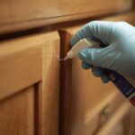 pest control gel applying on hintches of cabinet with gloves